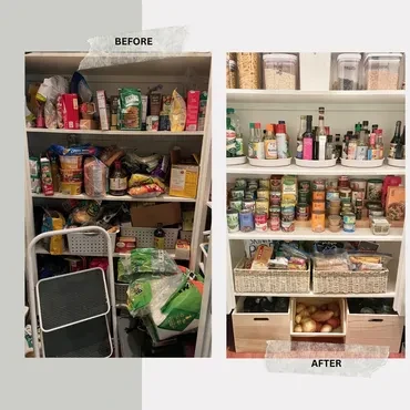 Before and after pantry organization